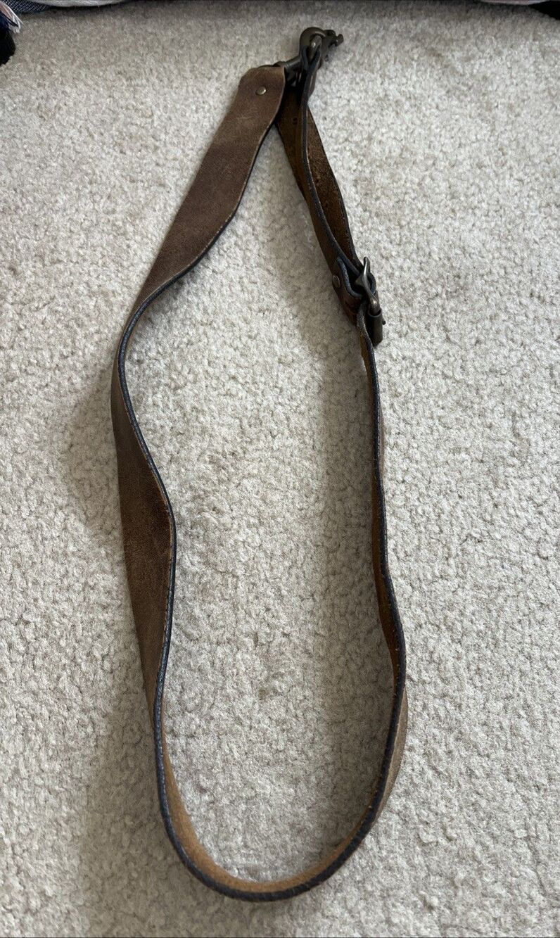 Vintage Brown Leather Shoulder Strap OS Rugged Business Travel Work Adjustable